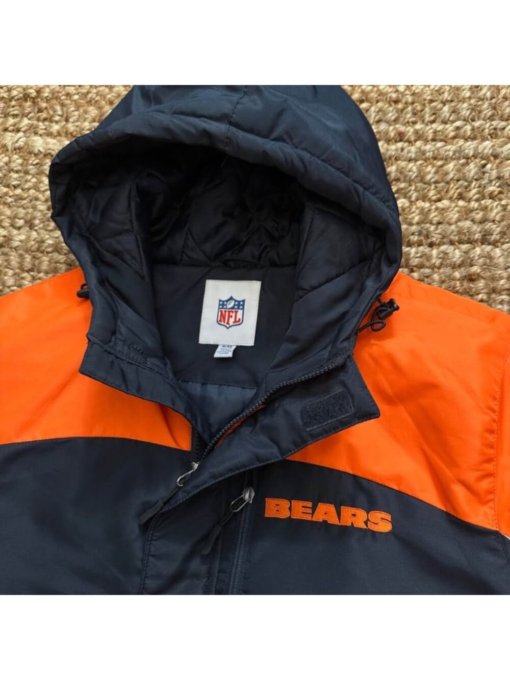NFL Chicago Bears Mens Winter Heavyweight Hooded Parka Jacket Coat Navy Orange X